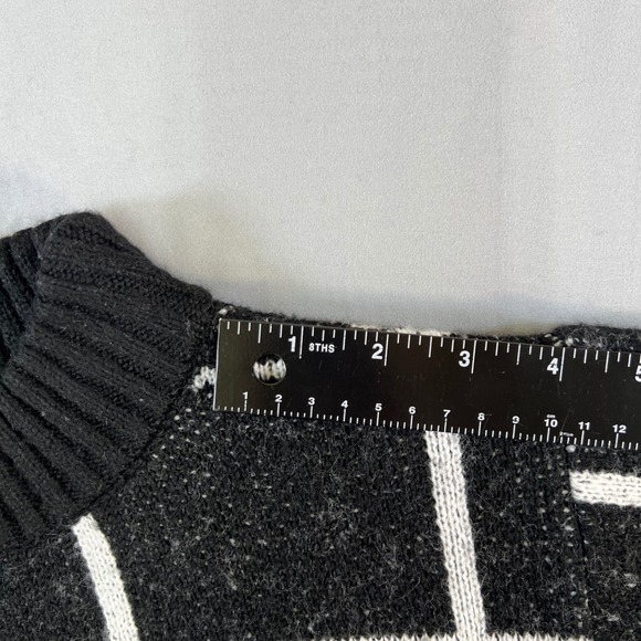 Y2K preppy work POOF NEW YORK Black White Grid Mock Neck Sweater Knit Top Siz L - Picture 8 of 16